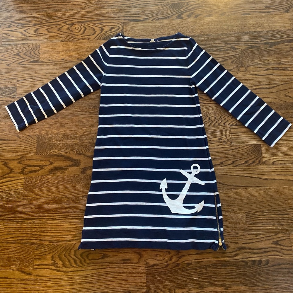 VINTAGE J.CREW PREPPY NAVY AND WHITE STRIPPED DRESS! Size small!